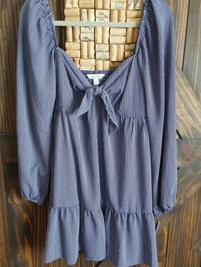Navy and White Striped Tie-Front Peasant Dress NWT by Speachless